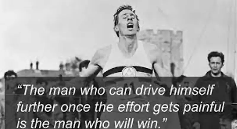 Young Sir Roger Gilbert Bannister victorious in iconic marathon finish line