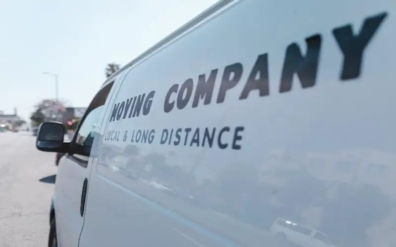 close-up of a white moving van
