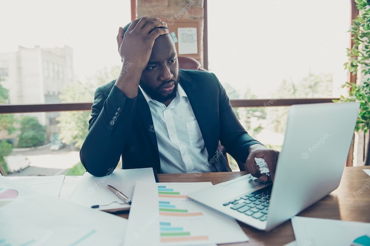 Man at office deep focus working