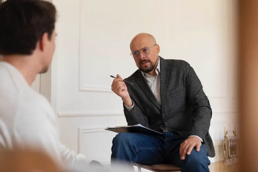 man therapy in psychologist office