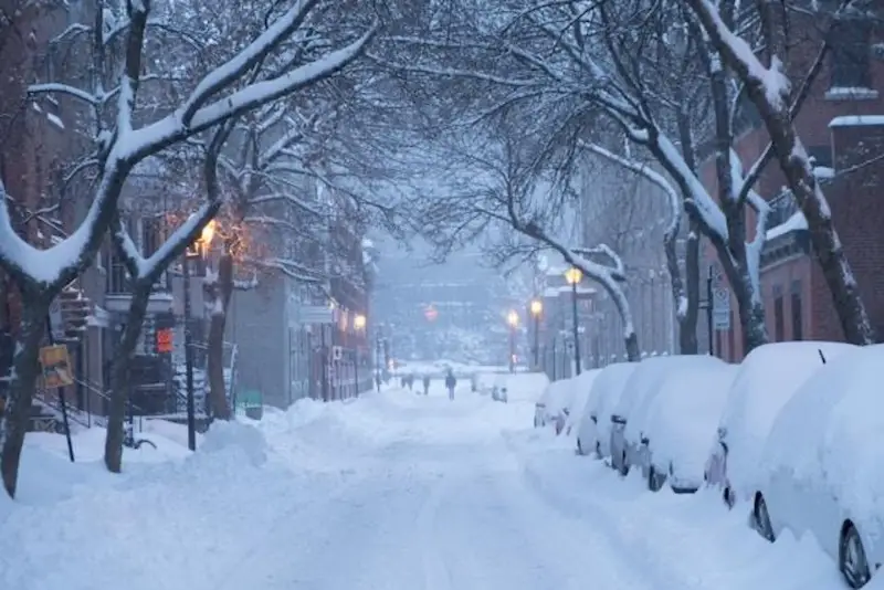 snow-covered street in Montreal, Canada