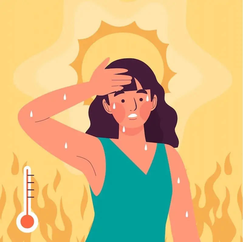 summer heat illustration with woman and thermometer