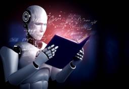 3d illustration of robot humanoid reading book machine learning