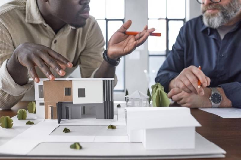 Two Men Property Models on Table Commercial vs. Residential Investment