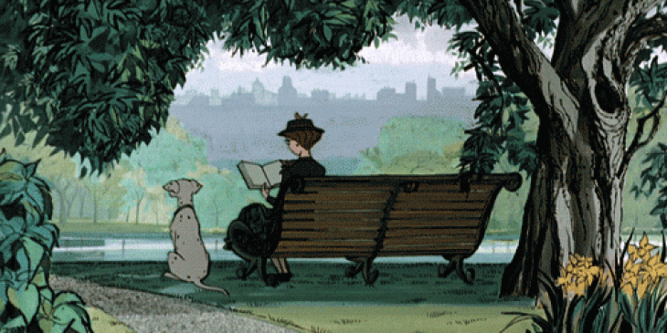 cartoon-dog-woman-sitted-on-bench-reading-correct-posture