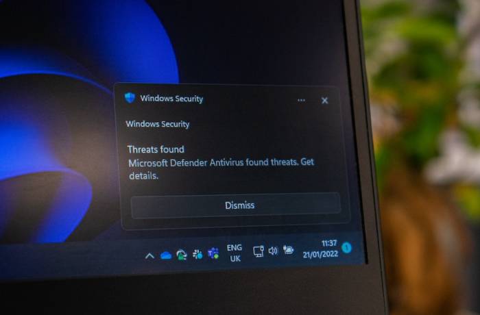 Windows laptop Microsoft Defender Antivirus threats alert