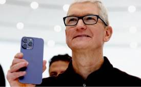 Apple CEO Tim Cook holding iPhone 15